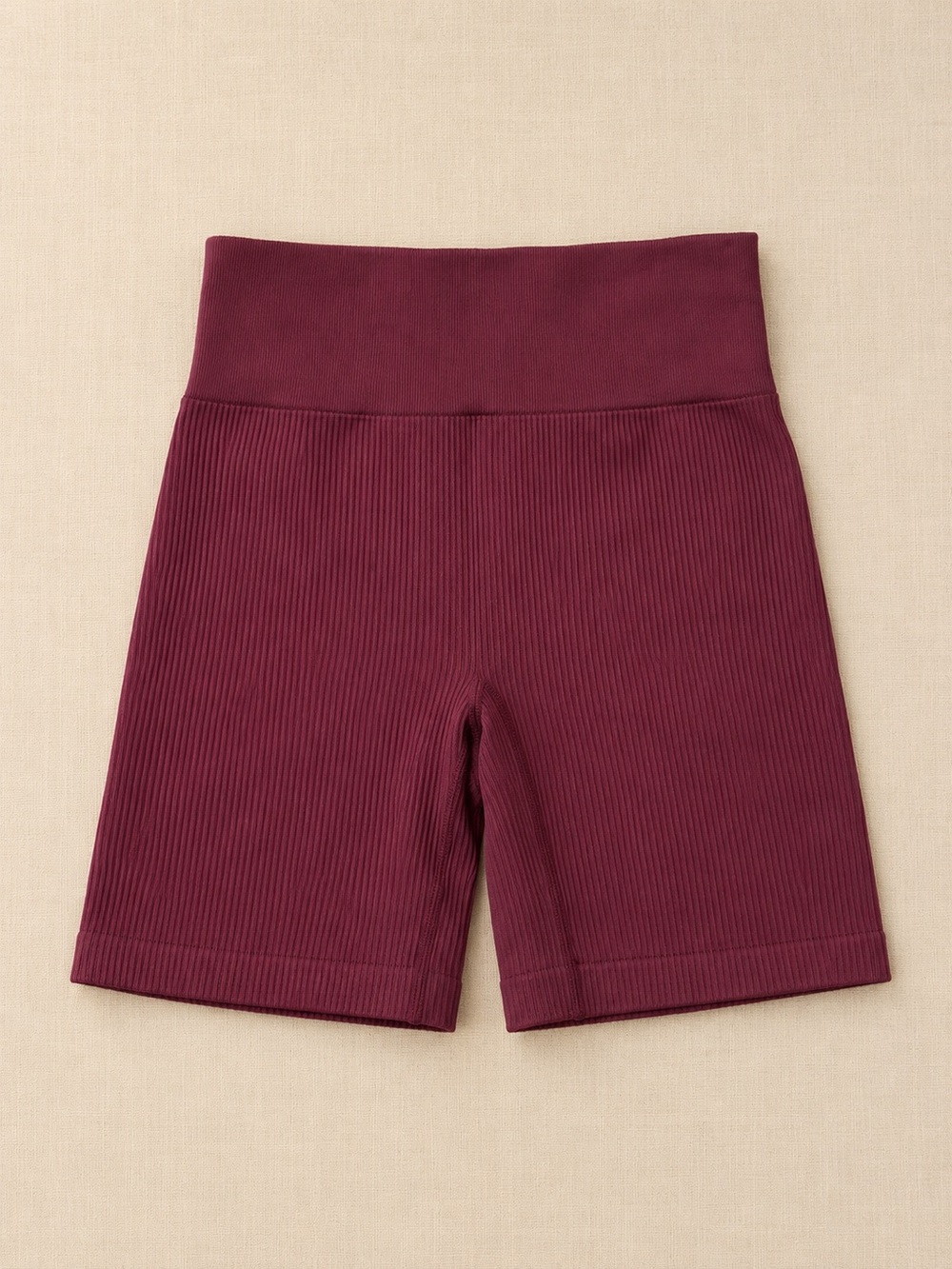 Ribbed High Waist Biker Shorts Burgundy Women’s Small